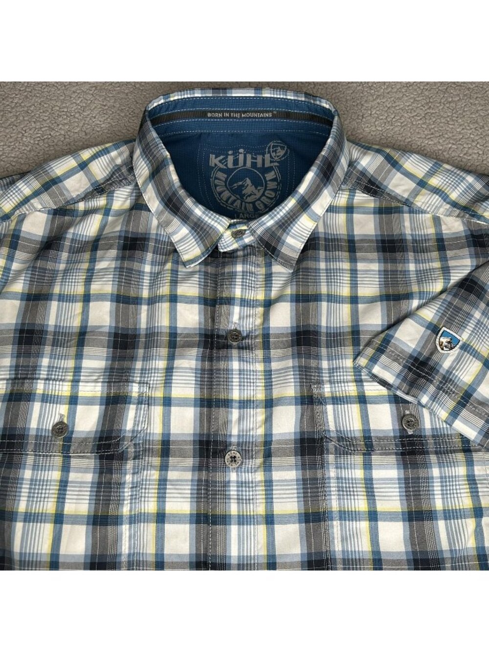 Kuhl Shirt Mens L Blue Plaid Eluxur Button Up Outdoor Hiking Lightweight Camp